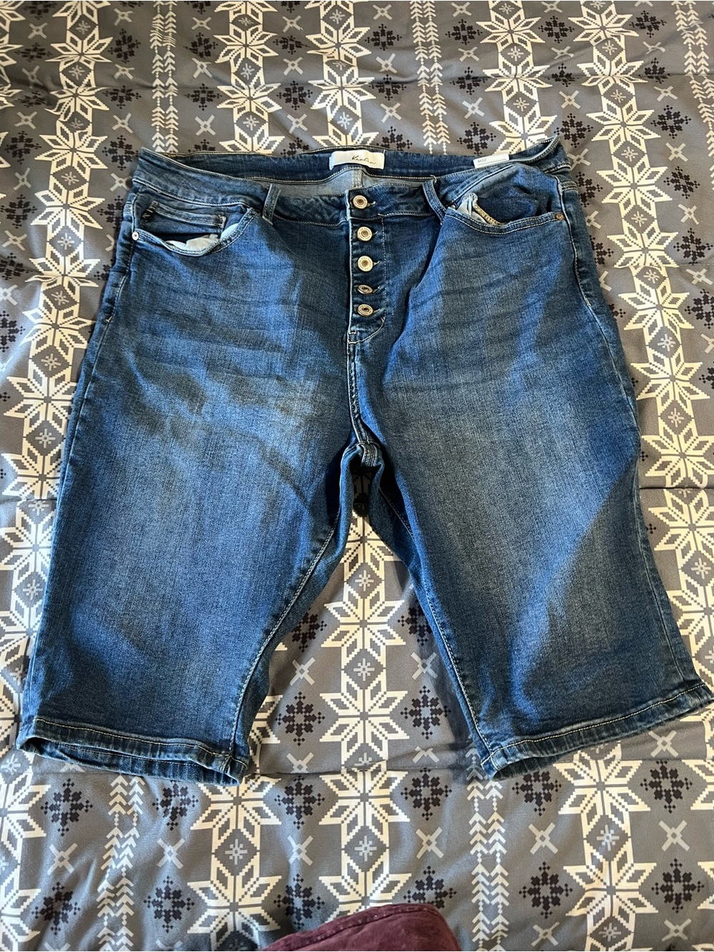 KanCan Dark Blue Button-Front Denim Shorts